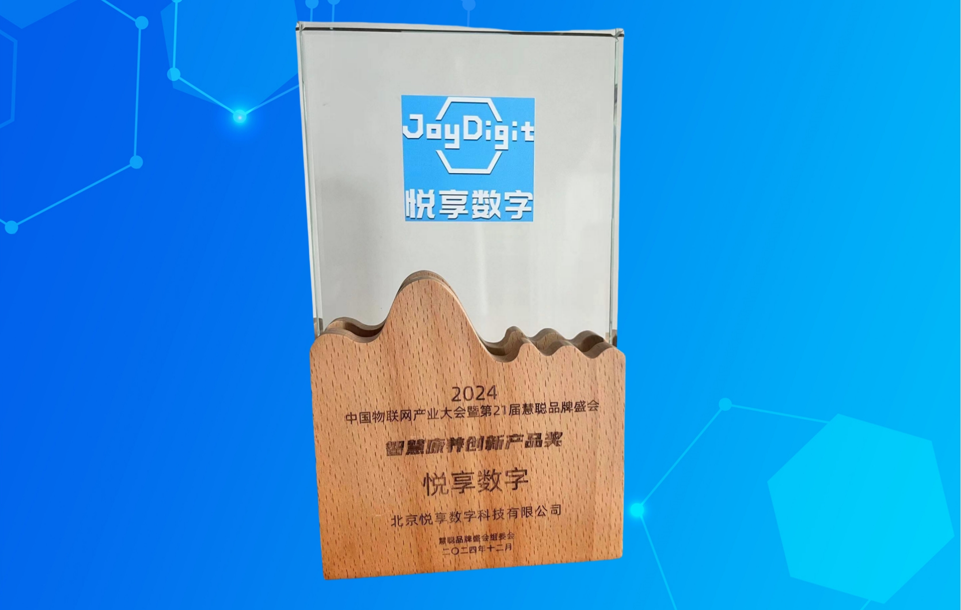 榮耀揭曉:悅享數(shù)字榮獲2024中國物聯(lián)網(wǎng)產(chǎn)業(yè)大會“智慧康養(yǎng)創(chuàng)新產(chǎn)品獎”(圖3) 悅享數(shù)字獎杯.jpg